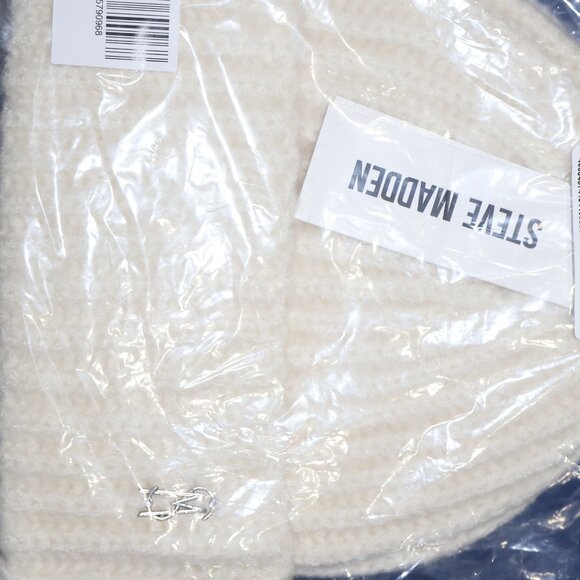 NEW Steve Madden Fuzzy Ribbed Knit Satin-Lined Beanie with Pom Winter Hat - Picture 6 of 7